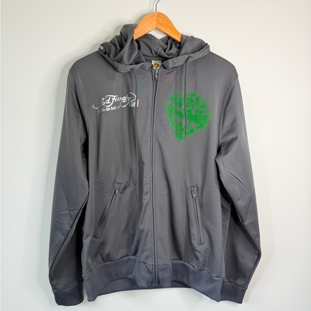 Ed Hardy Sport Men’s Gray Hooded Zip Up Jacket (L) - Picture 2 of 9